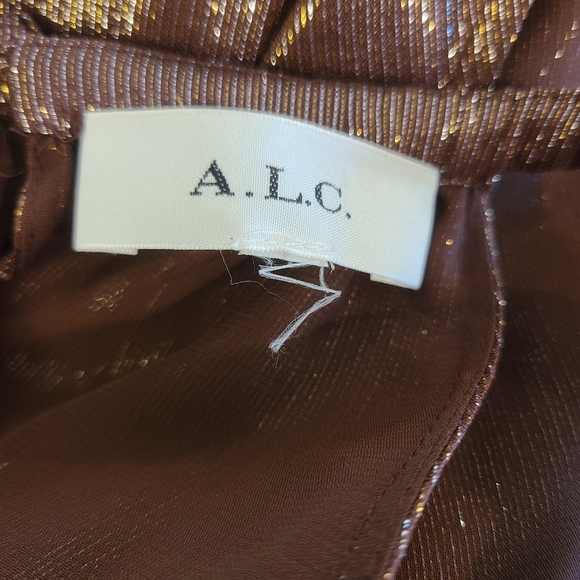 ALC Elara Tiered Silk Metallic Bitter Chocolate Maxi Dress - Picture 8 of 9